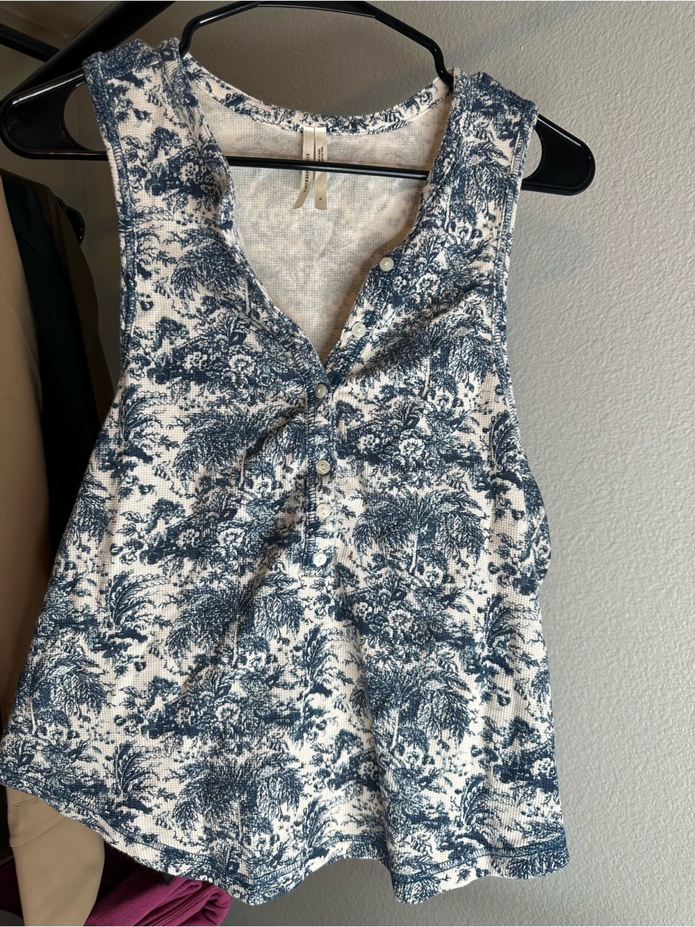 Anthropologie Blue and White Toile Tank Top XL